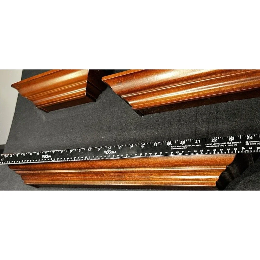 Vintage Floating Beveled Wood Shelf Crown Moulding-Set Of 3